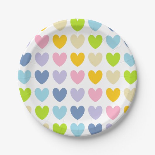 Pastel Rainbow Hearts Pappteller (Vorderseite)
