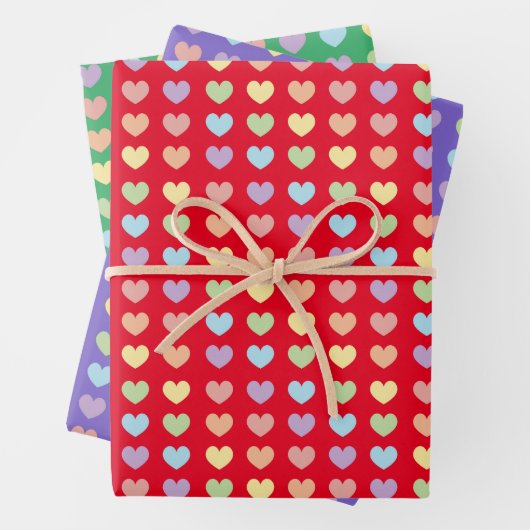 Pastel Rainbow Hearts Pattern Kids Geschenkpapier Set (Beispiel)