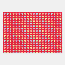 Pastel Rainbow Hearts Pattern Kids Geschenkpapier Set