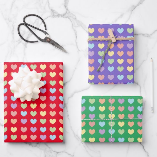 Pastel Rainbow Hearts Pattern Kids Geschenkpapier Set (Vorderseite)