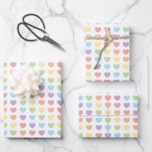 Pastel Rainbow Hearts Pattern Kids Geschenkpapier Set