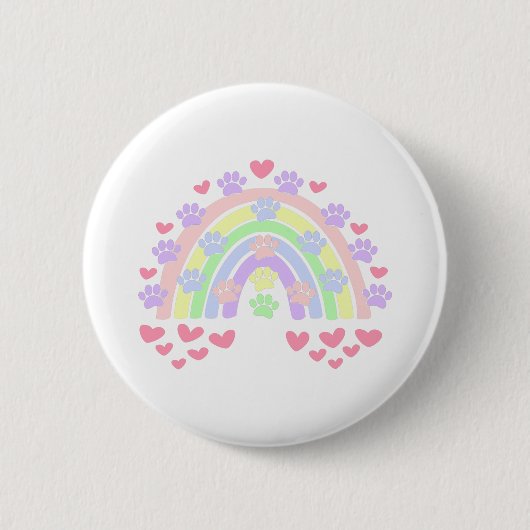 Pastel Rainbow Hearts und Dog Paw Prints Button (Vorderseite)