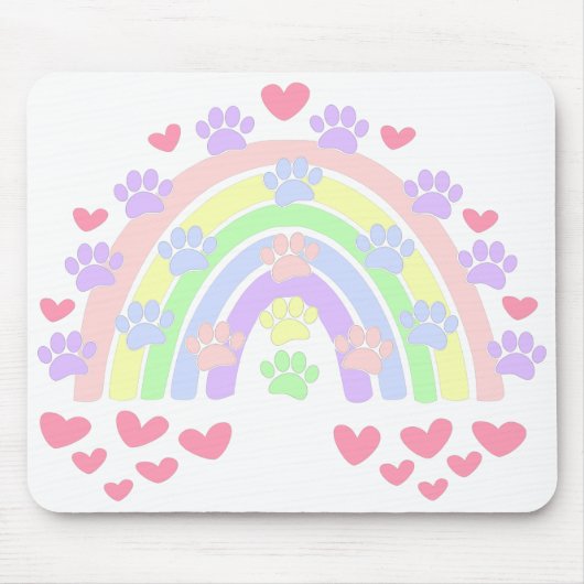 Pastel Rainbow Hearts und Dog Paw Prints Mousepad (Vorne)