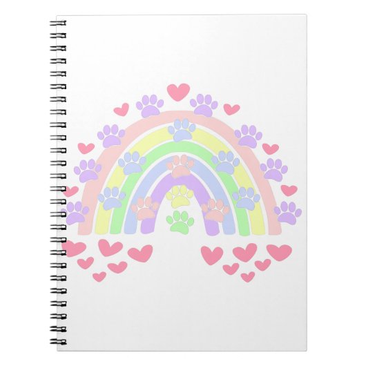 Pastel Rainbow Hearts und Dog Paw Prints Notizblock (Vorderseite)
