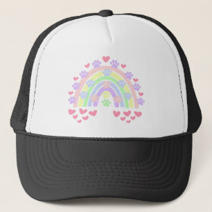 Pastel Rainbow Hearts und Dog Paw Prints Truckerkappe
