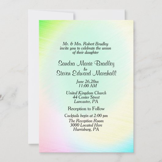 Pastel Rainbow Hochzeit Einladung mit Empfang (Vorderseite)