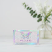 Pastel Rainbow Holographic Butterfly Business Card Visitenkarte (Stehend Vorderseite)