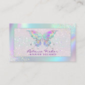 Pastel Rainbow Holographic Butterfly Business Card Visitenkarte (Vorderseite)
