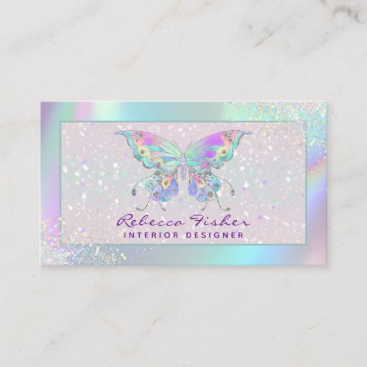 Pastel Rainbow Holographic Butterfly Business Card Visitenkarte (Vorderseite)