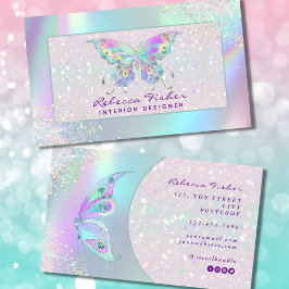 Pastel Rainbow Holographic Butterfly Business Card Visitenkarte