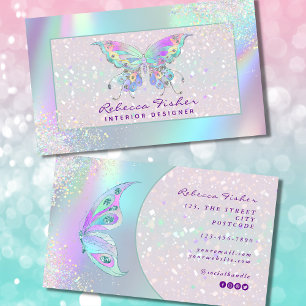 Pastel Rainbow Holographic Butterfly Business Card Visitenkarte