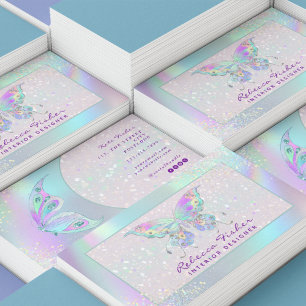 Pastel Rainbow Holographic Butterfly Business Card Visitenkarte