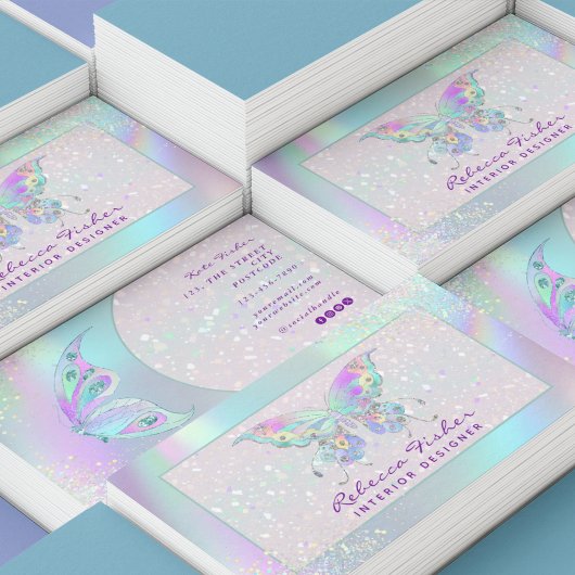 Pastel Rainbow Holographic Butterfly Business Card Visitenkarte