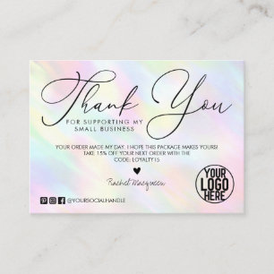 Pastel Rainbow Holographic Customer Danke Visitenkarte