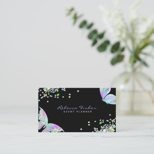 Pastel Rainbow Holographic Iridescent Butterfly Visitenkarte (Stehend Vorderseite)
