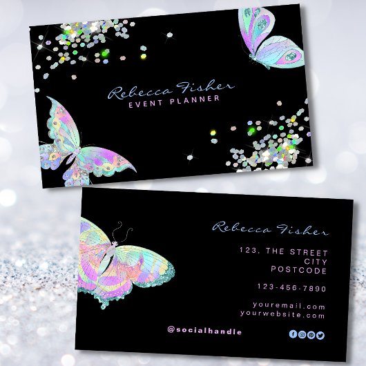 Pastel Rainbow Holographic Iridescent Butterfly Visitenkarte