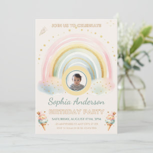 Pastel Rainbow & Ice Creme, Foto zum Geburtstag Einladung