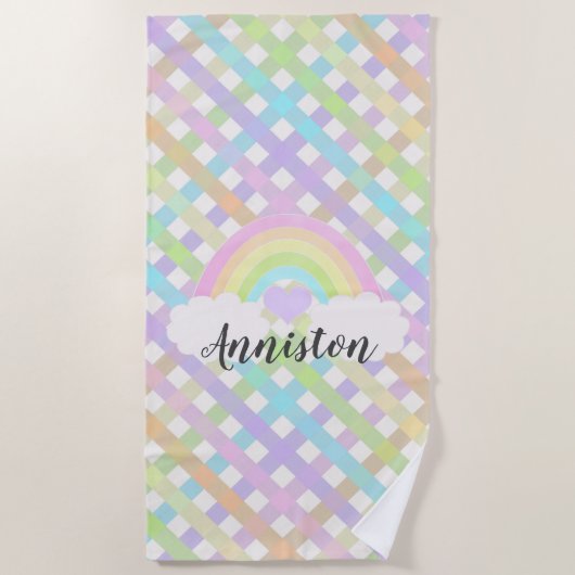 Pastel Rainbow Kariert Strandtuch (Vorderseite)