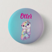 Pastel Rainbow Kawaii Otter Kids Birthday Button (Vorderseite)