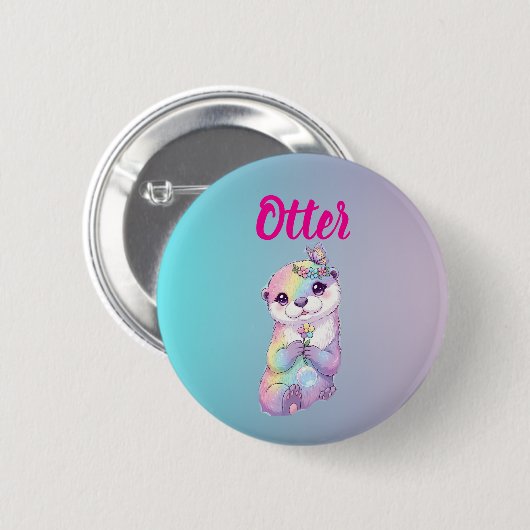 Pastel Rainbow Kawaii Otter Kids Birthday Button (Vorne & Hinten)