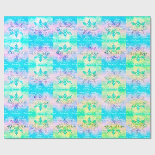  Pastel Rainbow Krawatte-Dye Snowflake Frohe Weihn Geschenkpapier (Flach)