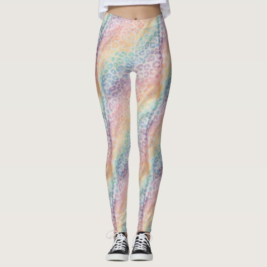 Pastel Rainbow Leopard Print Leggings (Vorderseite)