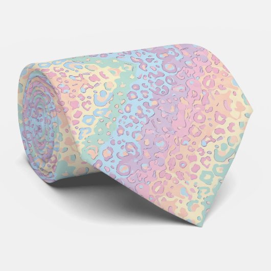 Pastel Rainbow Leopard Print Neck Tie Krawatte (Gerollt)