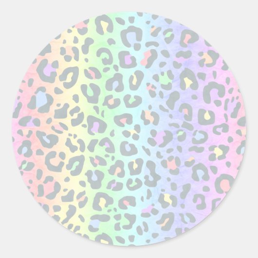 Pastel Rainbow Leopard Print Runder Aufkleber (Vorderseite)