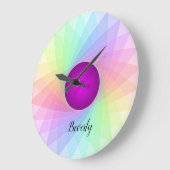 Pastel Rainbow Lila Twirl Name individuell Große Wanduhr (Winkel)