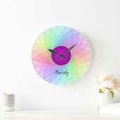 Pastel Rainbow Lila Twirl Name individuell Große Wanduhr (Zuhause)