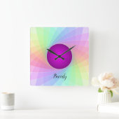 Pastel Rainbow Lila Twirnname Personalisiert Quadratische Wanduhr (Zuhause)
