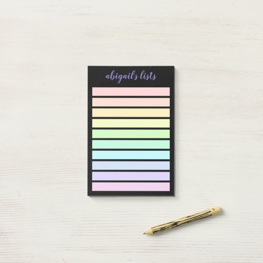 Pastel Rainbow List Black Background Individuelle Post-it Klebezettel (Auf Schreibtisch)