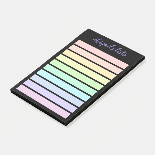 Pastel Rainbow List Black Background Individuelle Post-it Klebezettel (angewinkelt)