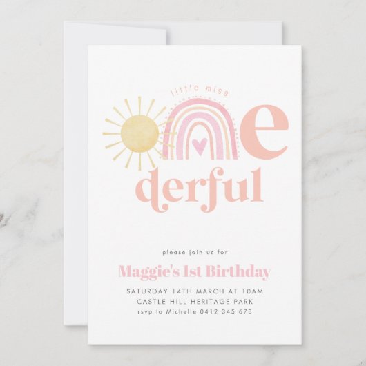 Pastel Rainbow Little Miss ONEderful 1. Geburtstag Einladung (Vorderseite)