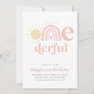 Pastel Rainbow Little Miss ONEderful 1. Geburtstag Einladung