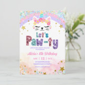 Pastel Rainbow Magical Caticorn Birthday Einladung (Stehend Vorderseite)