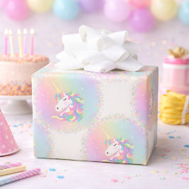Pastel Rainbow Magical Unicorn Birthday Geschenkpapier