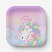 Pastel Rainbow Magical Unicorn Clouds Pappteller (Vorderseite)