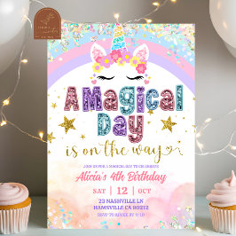 Pastel Rainbow Magical Unicorn girl birthday  Einladung