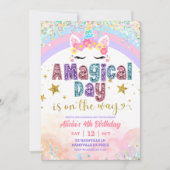 Pastel Rainbow Magical Unicorn girl birthday  Einladung (Vorderseite)