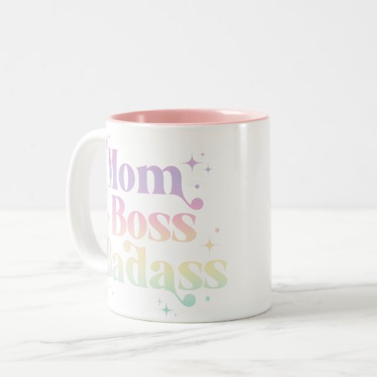 Pastel Rainbow "Mama Boss Badass" Tasse (Vorderseite Links)