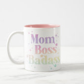 Pastel Rainbow "Mama Boss Badass" Tasse (Links)