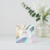 *~* PASTEL Rainbow Marble QR Luxe Initial AP66 Quadratische Visitenkarte (Stehend Vorderseite)
