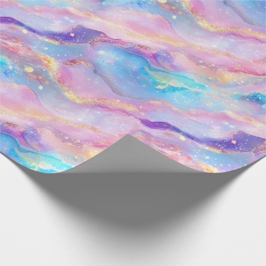 Pastel-Rainbow-Marmor mit Gold Glitzer Geschenkpapier (Ecke)