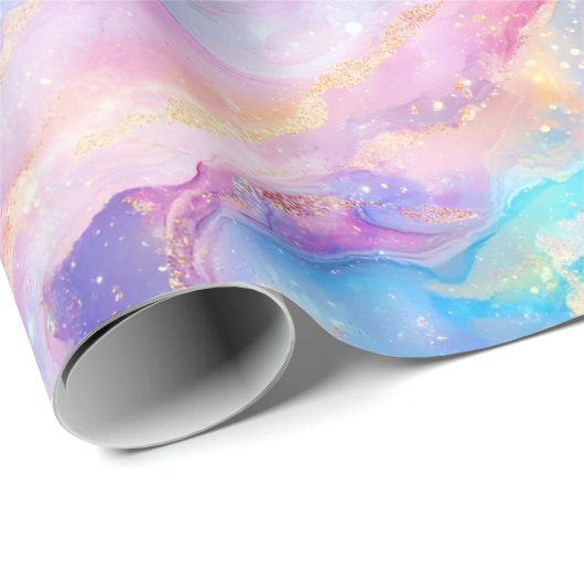 Pastel-Rainbow-Marmor mit Gold Glitzer Geschenkpapier (Rolleneckpunkt)