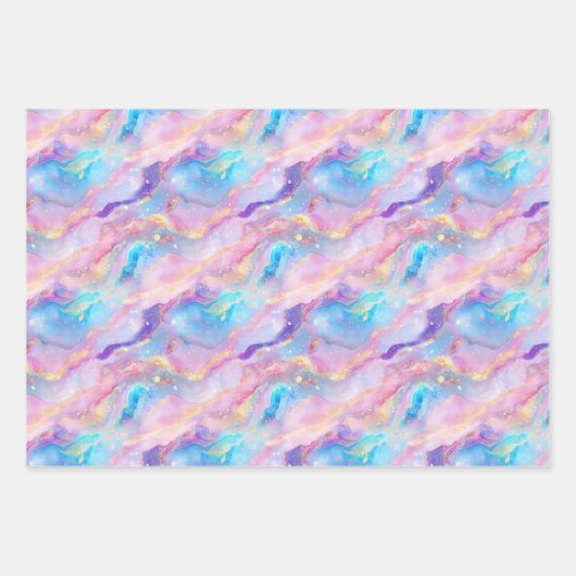 Pastel-Rainbow-Marmor mit Gold Glitzer Geschenkpapier Set (Vorderseite 3)