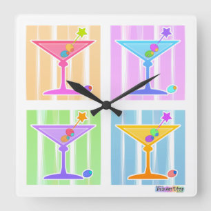 PASTEL RAINBOW MARTINIS WALD QUADRATISCHE WANDUHR