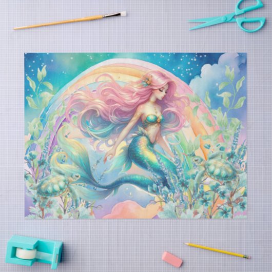 Pastel Rainbow & Mermaid Decoupage Seidenpapier (Basteln)
