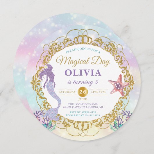 Pastel Rainbow Mermaid unter dem Meer Geburtstag Einladung (Vorne/Hinten)