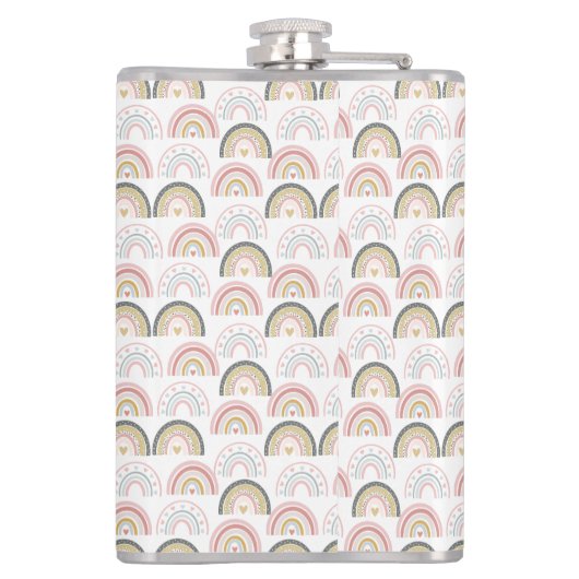 Pastel Rainbow mit Herzmuster Phantastischer Lehre Flachmann (Rückseite)